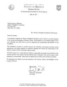 Letter from the Fire Chief to Henrico Firefighter Foundation based out of Glen Allen VA